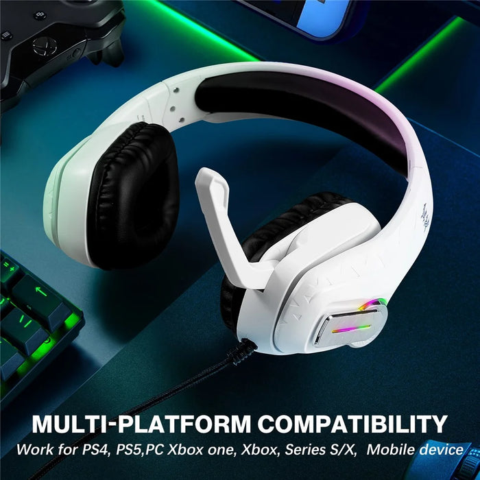 KOTION EACH G4100 Wired Gaming Headset with Mic 3.5mm + USB LED Light Over-Ear Headphone - White - 5