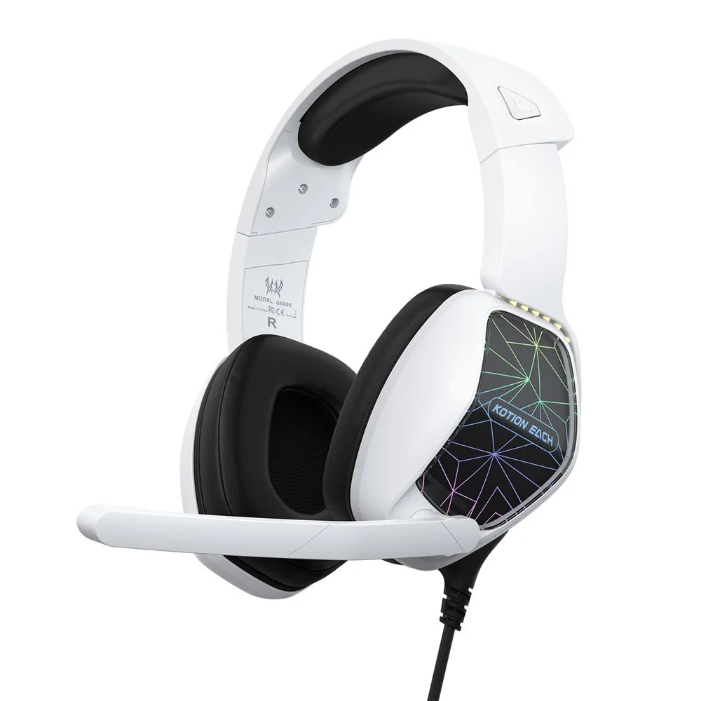 KOTION EACH G6000 For PS5 Computer Gaming Headset LED Light Wired PC Headphone with Microphone - White - 1