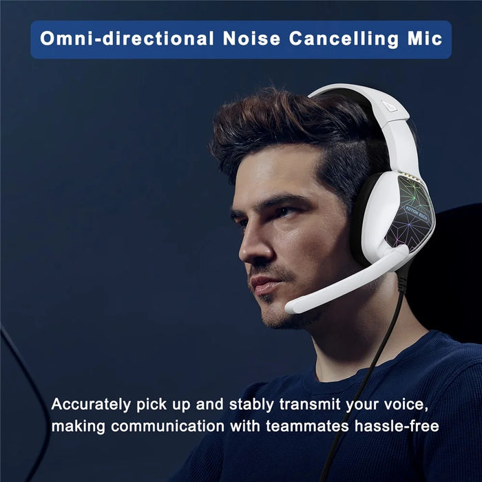 KOTION EACH G6000 For PS5 Computer Gaming Headset LED Light Wired PC Headphone with Microphone - White - 3