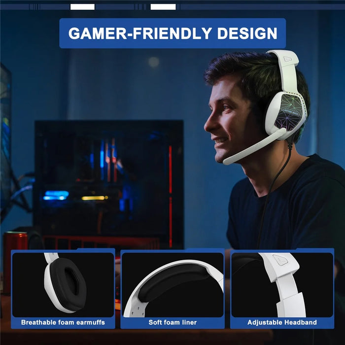 KOTION EACH G6000 For PS5 Computer Gaming Headset LED Light Wired PC Headphone with Microphone - White - 4