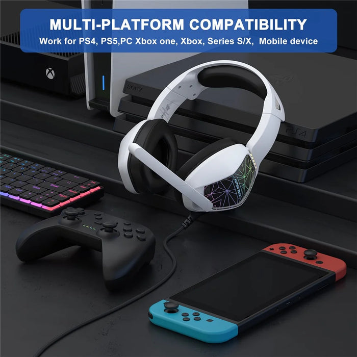 KOTION EACH G6000 For PS5 Computer Gaming Headset LED Light Wired PC Headphone with Microphone - White - 6