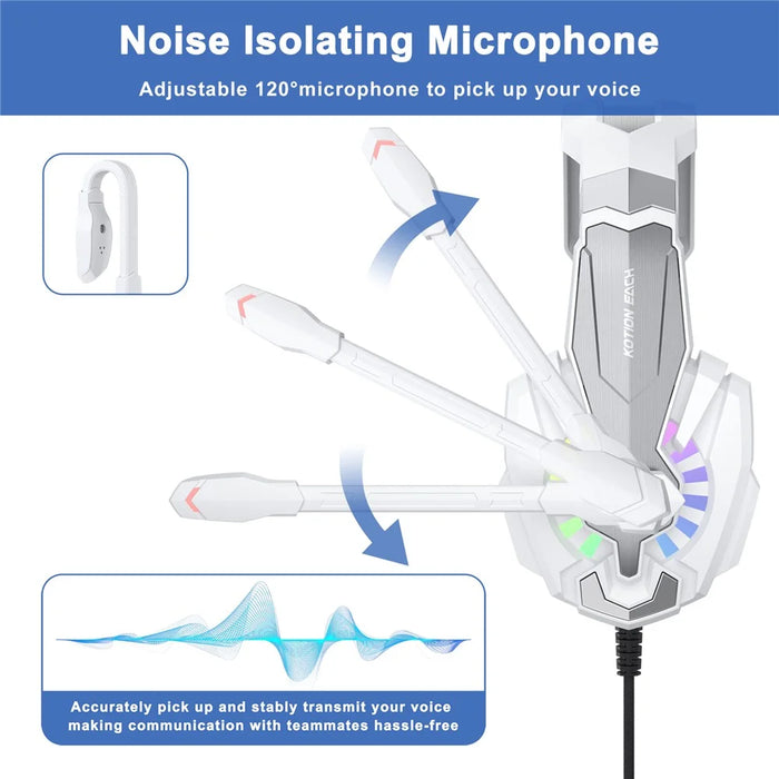 KOTION EACH G9000 Plus Gaming Headset Wired Computer RGB Lighting Over-Ear Headphone with Microphone - White - 2