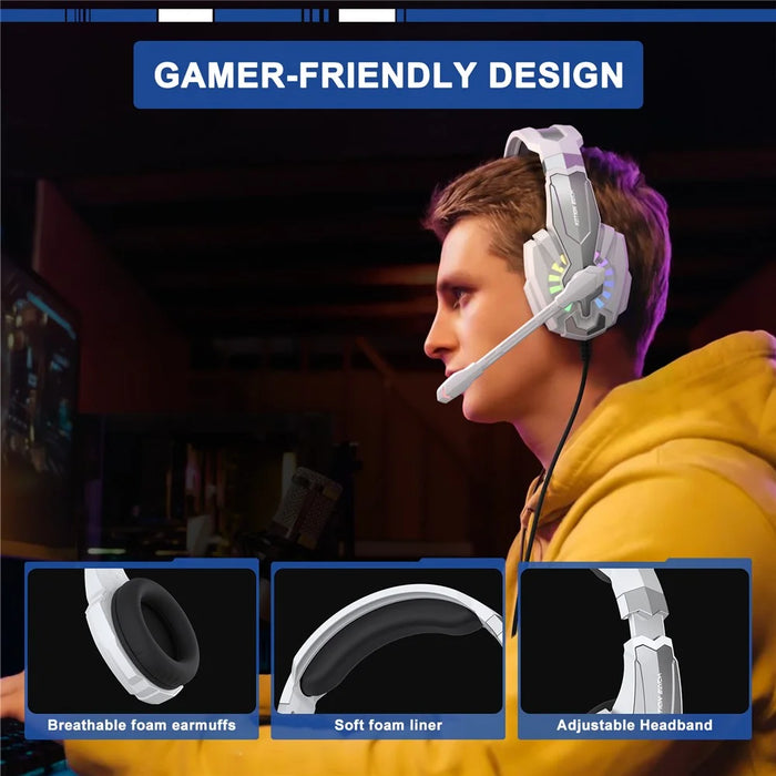 KOTION EACH G9000 Plus Gaming Headset Wired Computer RGB Lighting Over-Ear Headphone with Microphone - White - 6