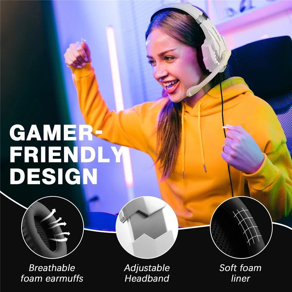 KOTION EACH G9000 Pro LED Light Gaming Headset Wired Over-Ear PC Headphone with Microphone - White - 2