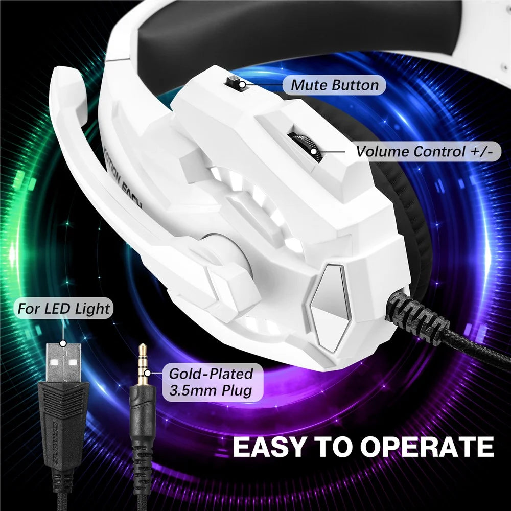 KOTION EACH G9000 Pro LED Light Gaming Headset Wired Over-Ear PC Headphone with Microphone - White - 5