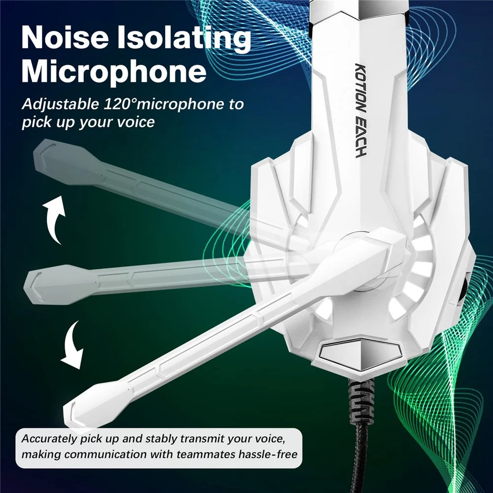 KOTION EACH G9000 Pro LED Light Gaming Headset Wired Over-Ear PC Headphone with Microphone - White - 7