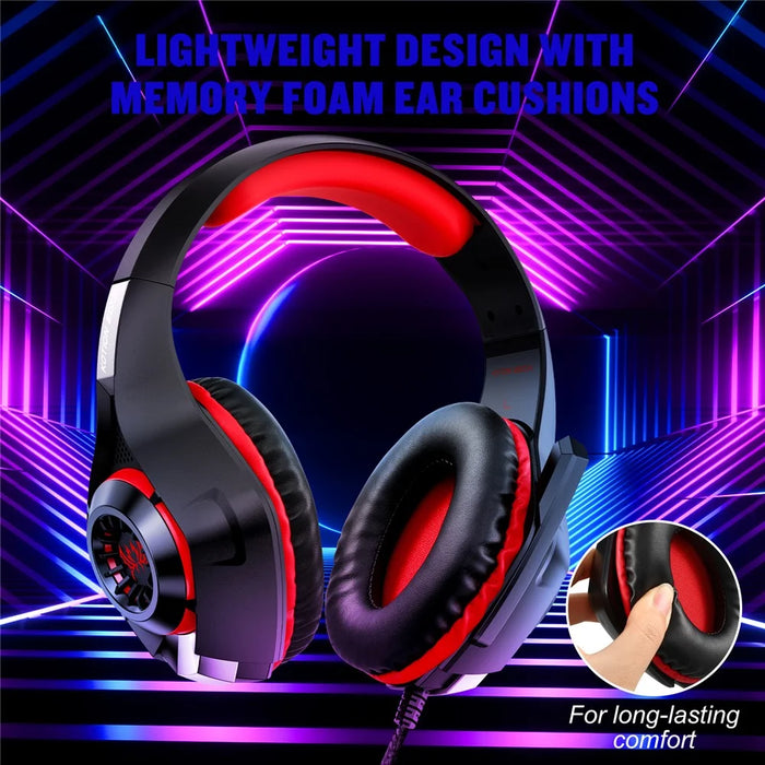 KOTION EACH GS400 LED Light Gaming Headset Wired Over-Ear Headphone with Audio Adapter Cable for PC / PS4 / PS5 - Red - 4
