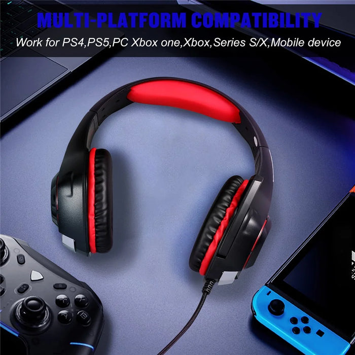 KOTION EACH GS400 LED Light Gaming Headset Wired Over-Ear Headphone with Audio Adapter Cable for PC / PS4 / PS5 - Red - 5