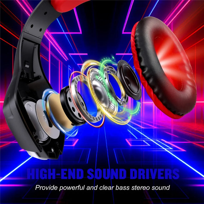 KOTION EACH GS400 LED Light Gaming Headset Wired Over-Ear Headphone with Audio Adapter Cable for PC / PS4 / PS5 - Red - 7