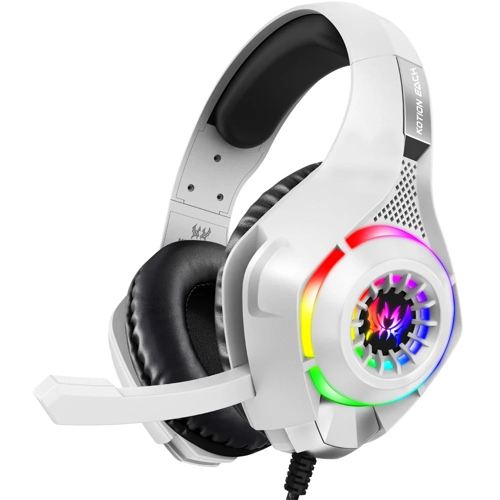 KOTION EACH GS410 For PC / PS4 / PS5 Gaming Headset RGB Light Wired Headphone with Audio Adapter Cable - White - 2