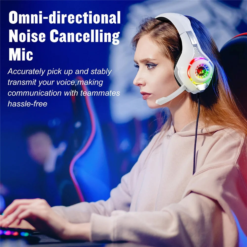 KOTION EACH GS410 For PC / PS4 / PS5 Gaming Headset RGB Light Wired Headphone with Audio Adapter Cable - White - 4