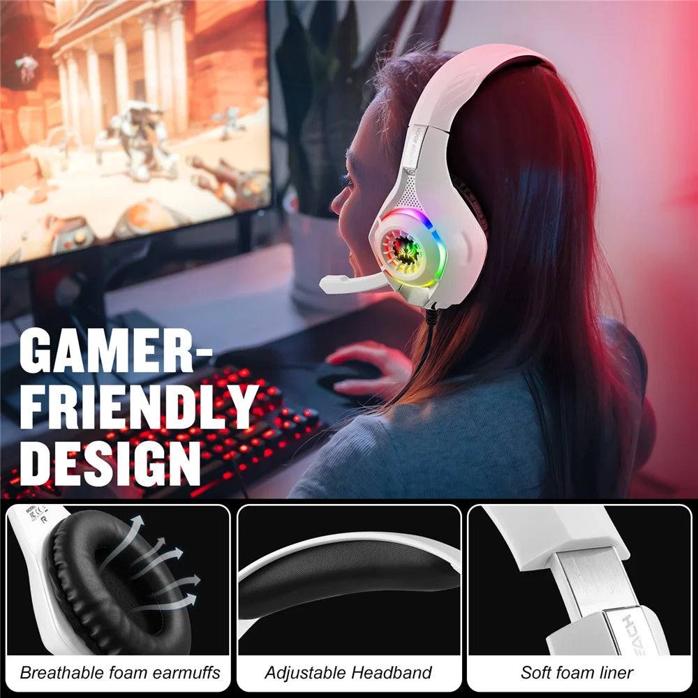 KOTION EACH GS410 For PC / PS4 / PS5 Gaming Headset RGB Light Wired Headphone with Audio Adapter Cable - White - 5