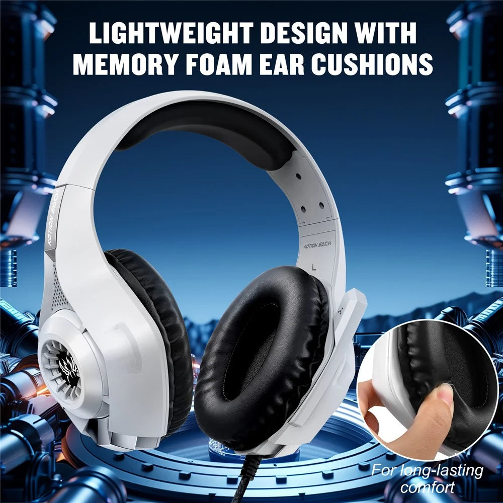 KOTION EACH GS410 For PC / PS4 / PS5 Gaming Headset RGB Light Wired Headphone with Audio Adapter Cable - White - 6