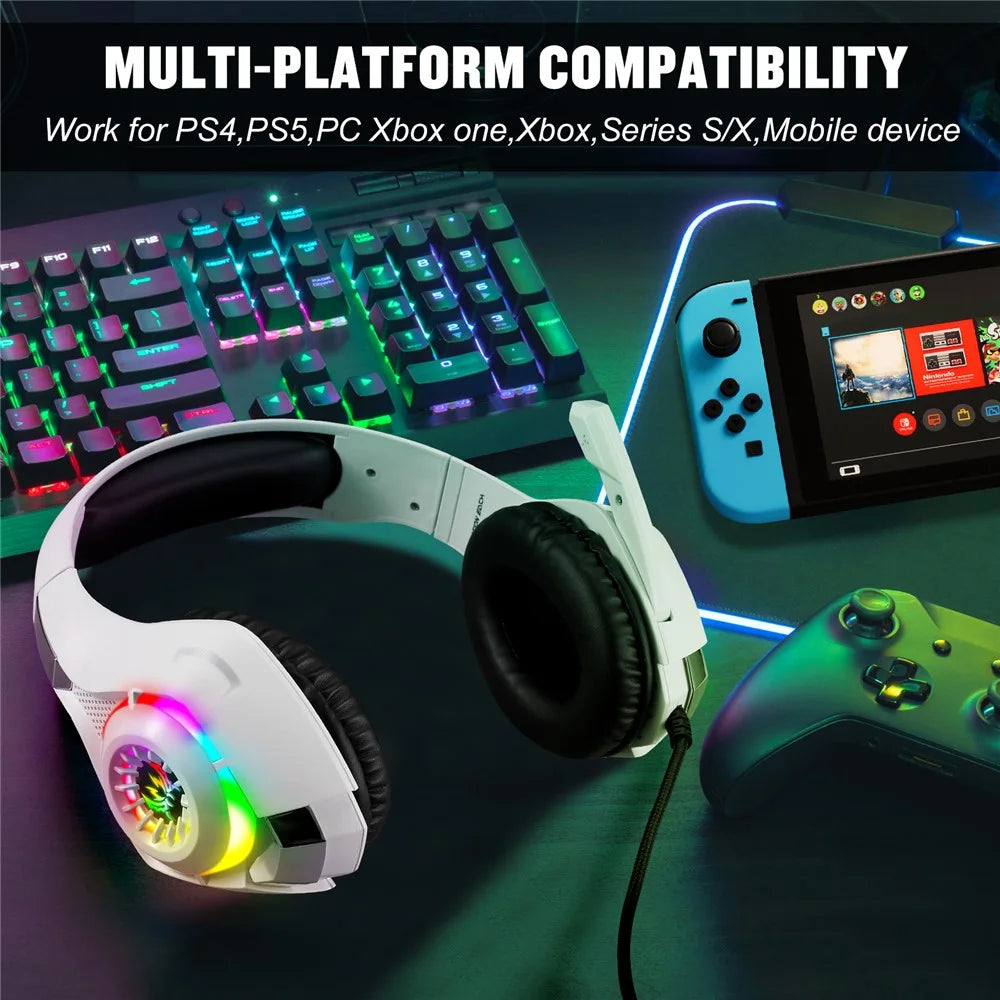 KOTION EACH GS410 For PC / PS4 / PS5 Gaming Headset RGB Light Wired Headphone with Audio Adapter Cable - White - 7