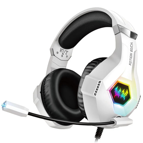 KOTION EACH GS450 For PS4 / PS5 / PC Gaming Headset RGB Wired Over-Ear Headphone with Adapter Cable - White - 1
