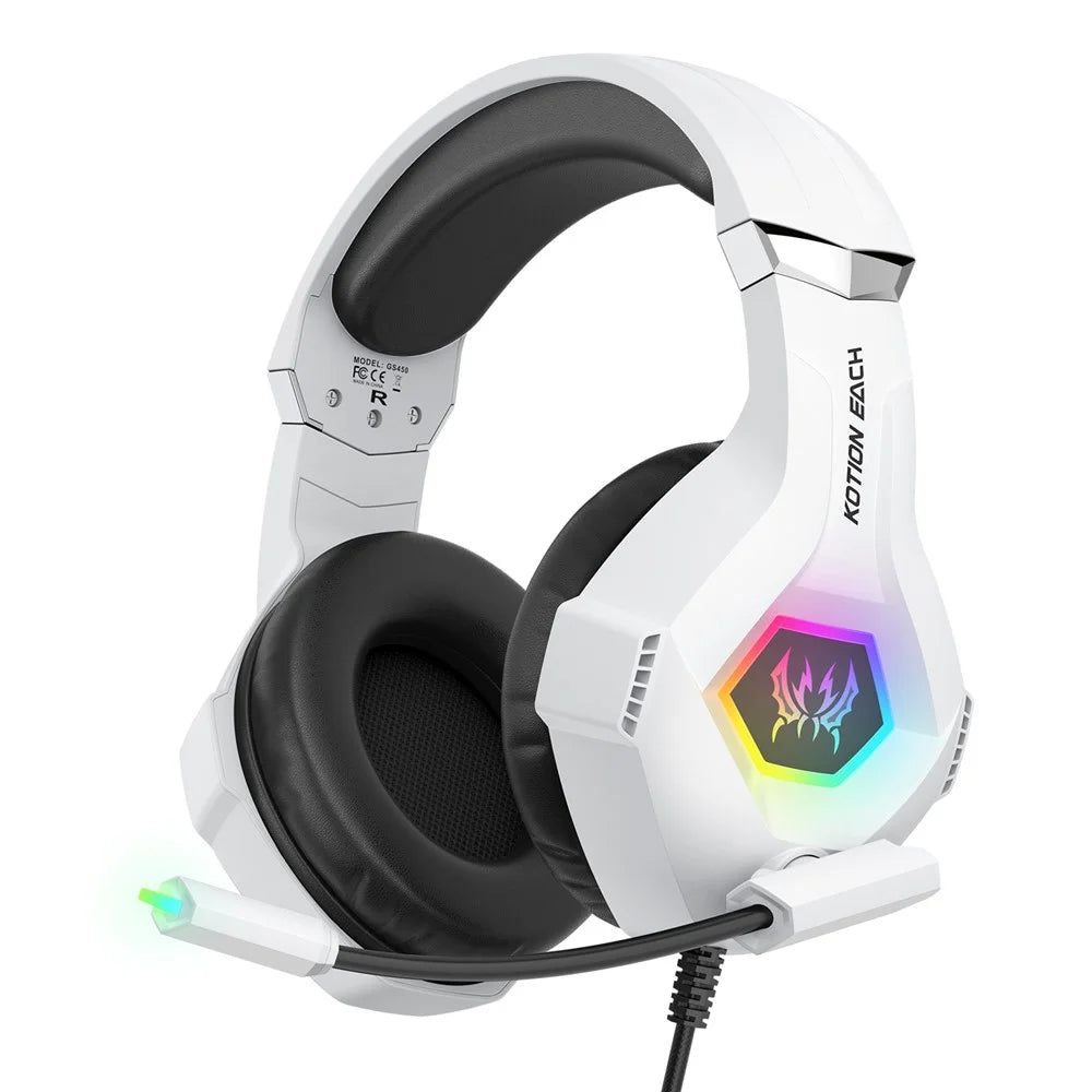KOTION EACH GS450 For PS4 / PS5 / PC Gaming Headset RGB Wired Over-Ear Headphone with Adapter Cable - White - 2