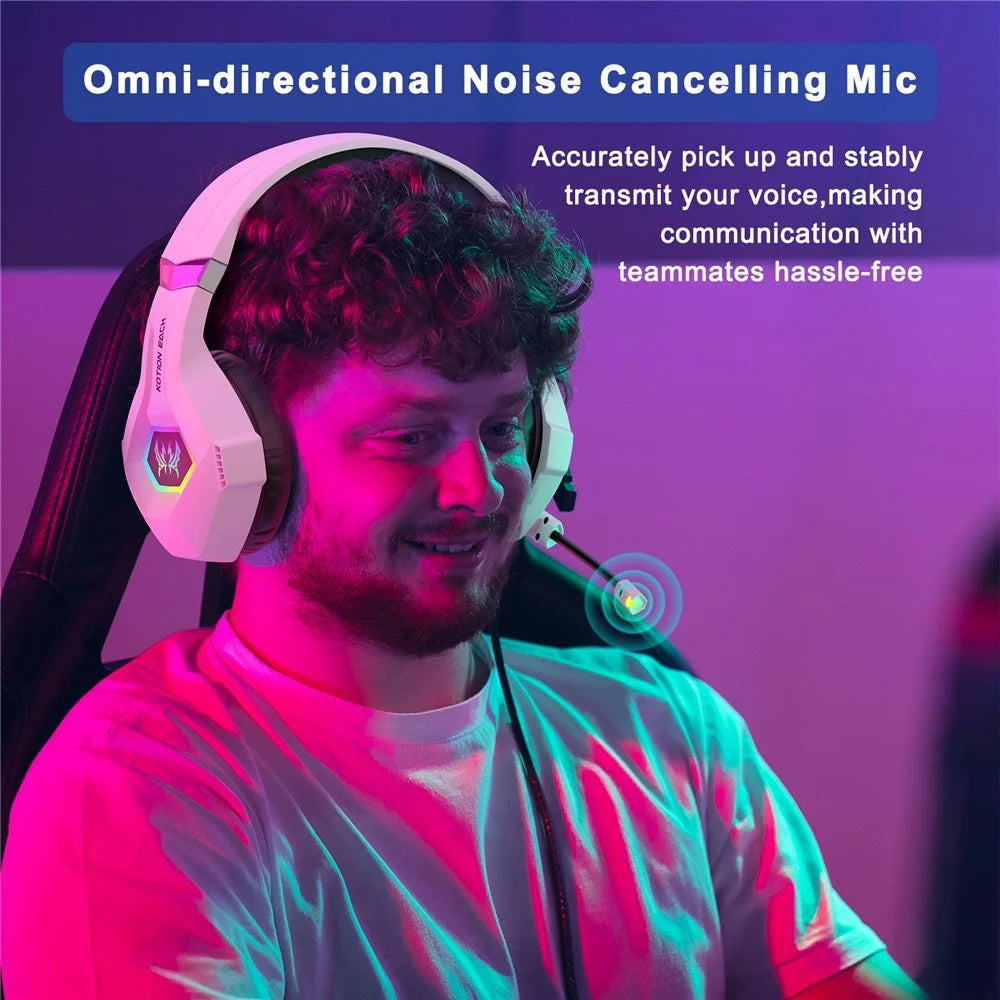 KOTION EACH GS450 For PS4 / PS5 / PC Gaming Headset RGB Wired Over-Ear Headphone with Adapter Cable - White - 4
