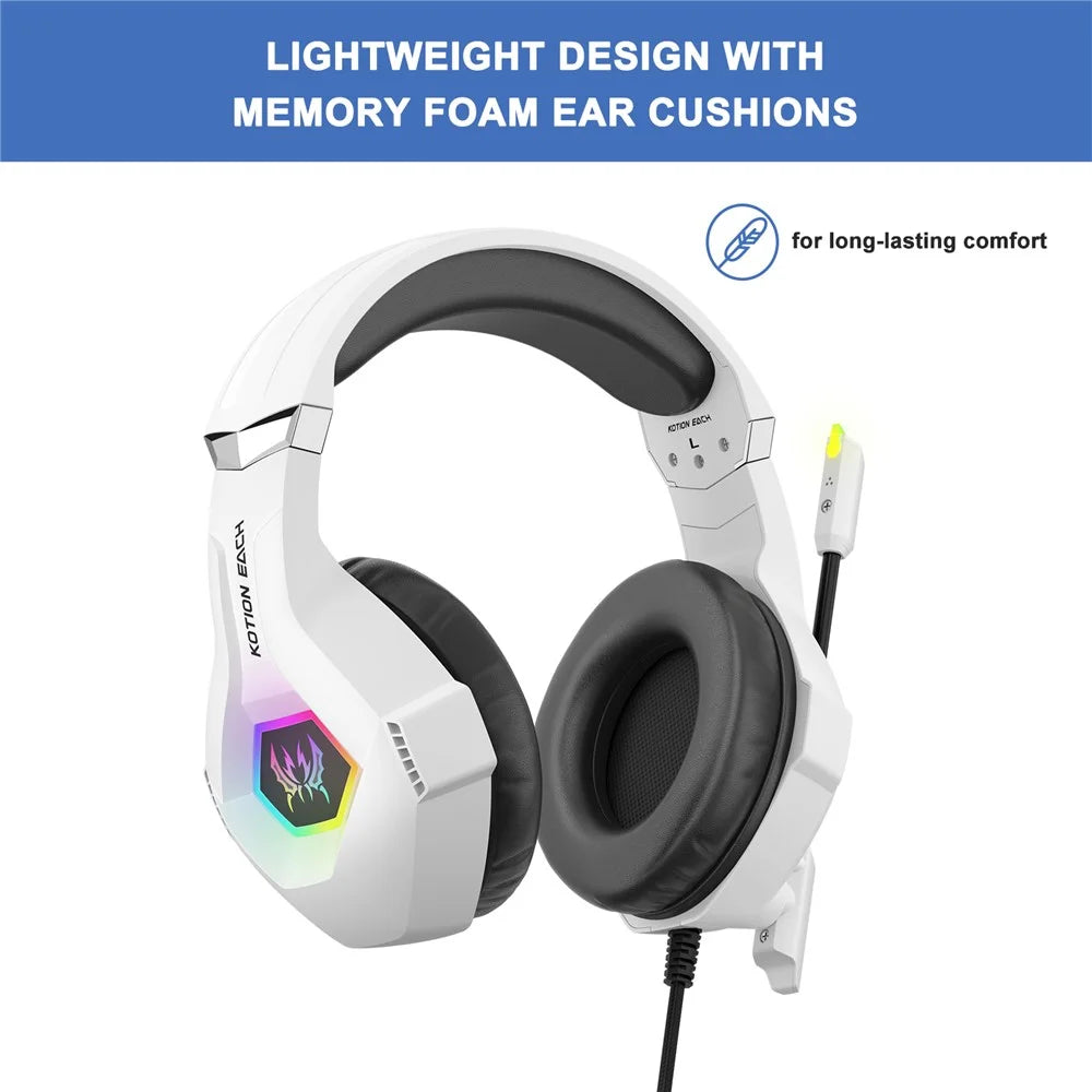 KOTION EACH GS450 For PS4 / PS5 / PC Gaming Headset RGB Wired Over-Ear Headphone with Adapter Cable - White - 6