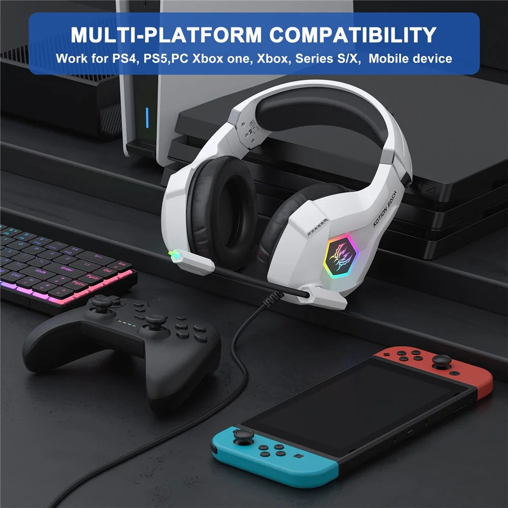 KOTION EACH GS450 For PS4 / PS5 / PC Gaming Headset RGB Wired Over-Ear Headphone with Adapter Cable - White - 7