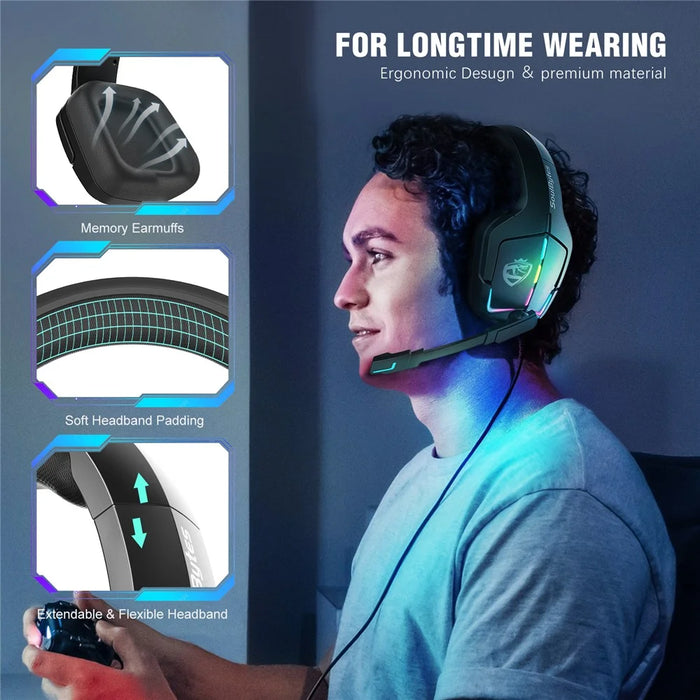 KOTION EACH S12 For PC / PS4 / PS5 Gaming Headset Rotatable Microphone Wired RGB Headphone with Adapter Cable - 3