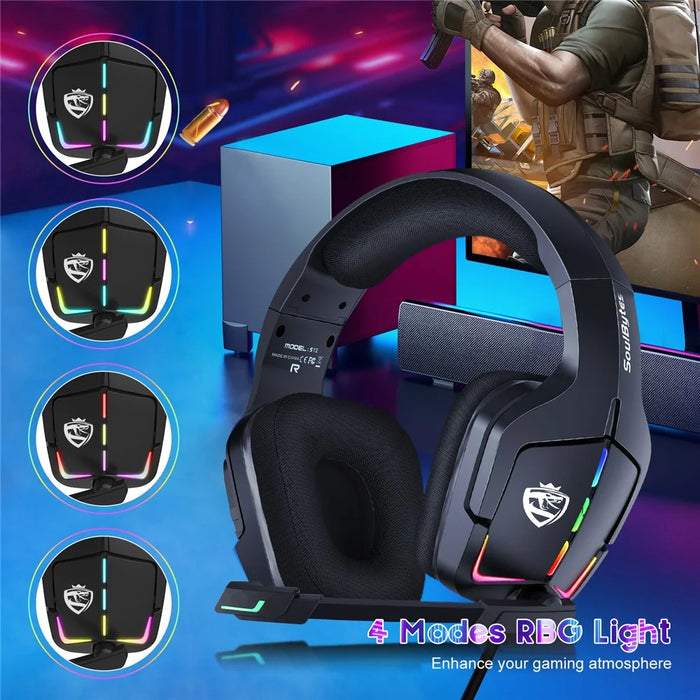 KOTION EACH S12 For PC / PS4 / PS5 Gaming Headset Rotatable Microphone Wired RGB Headphone with Adapter Cable - 4