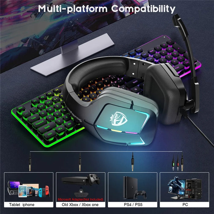 KOTION EACH S12 For PC / PS4 / PS5 Gaming Headset Rotatable Microphone Wired RGB Headphone with Adapter Cable - 5