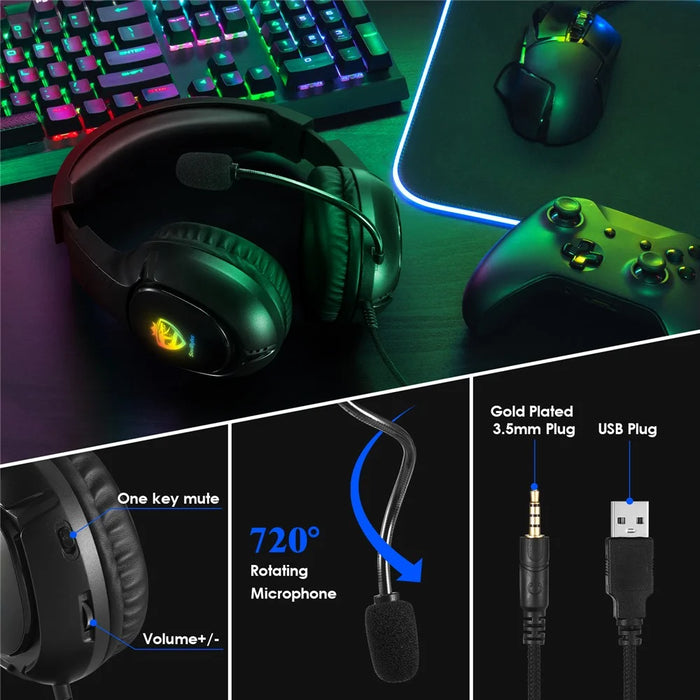 KOTION EACH S20 Gaming Headset LED Light Deep Bass Wired Headphone for PC / PS4 / PS5 with Adapter Cable - 6
