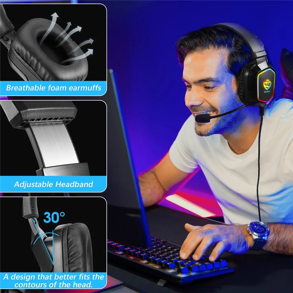 KOTION EACH S21 For PC / PS4 / PS5 Over-Ear Gaming Headset RGB Light Wired Headphone with Adapter Cable - 4