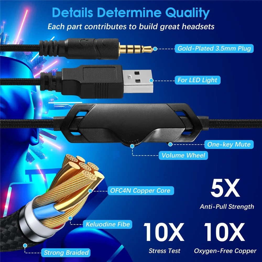 KOTION EACH S21 For PC / PS4 / PS5 Over-Ear Gaming Headset RGB Light Wired Headphone with Adapter Cable - 6