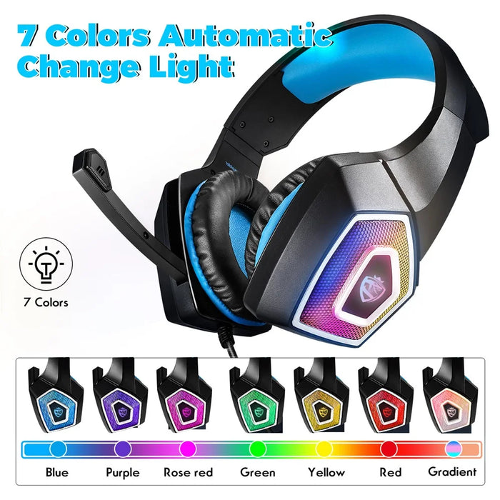 KOTION EACH V-1 Gaming Headset RGB Light Wired Computer Headphone with Adapter Cable - Black+Blue - 6