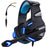 KOTION EACH V-3 Wired Gaming Headset for PS4 / PS5 LED Light Heavy Bass Over-Ear Headphone with Adapter Cable - Black+Blue - 1