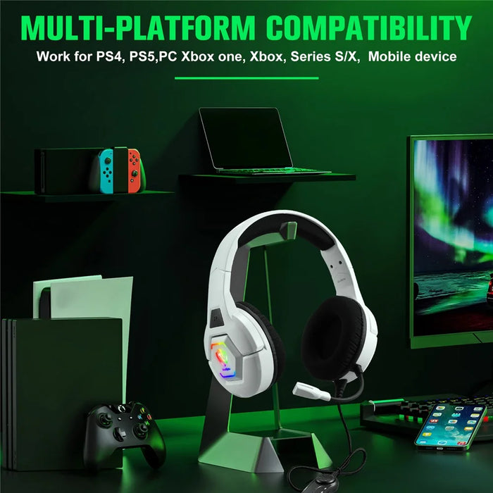 KOTION EACH S100 Wired Gaming Headset for PS4 / PS5 / Computer E-Sports LED Light Headphone with Adapter Cable - White - 5