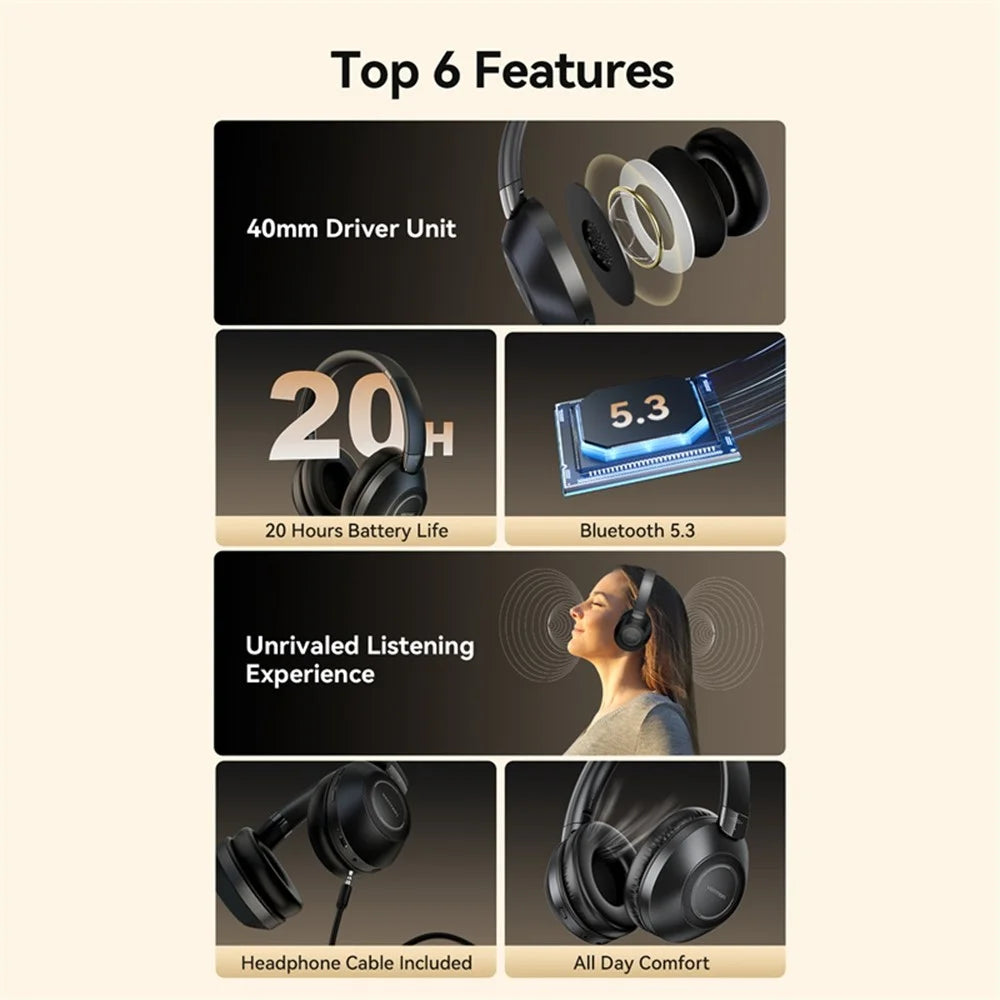 VENTION NBBB0 Soundmate S11 Wireless Headphones BT On-Ear Headset with Microphone for Home / Office - 3