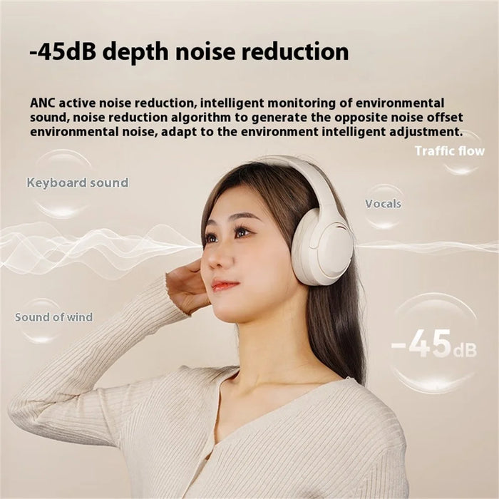 LANGSDOM HBN07 Wireless Headphone ANC Active Noise Cancelling Stereo Sound Bluetooth-Compatible Headset - Beige - 5