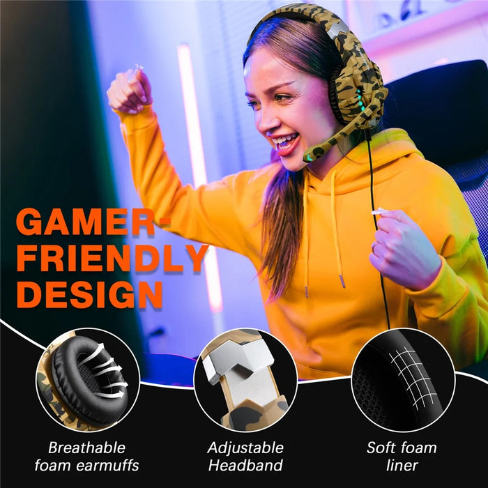 KOTION EACH G9000 Pro Camouflage Pattern Gaming Headset for PC Wired Headphones with Mic and LED Light - Yellow Camouflage - 4
