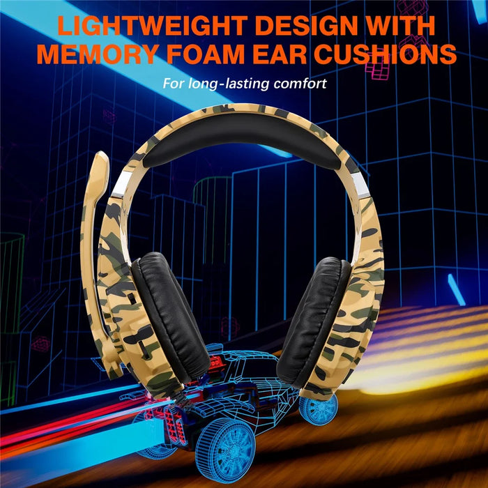 KOTION EACH G9000 Pro Camouflage Pattern Gaming Headset for PC Wired Headphones with Mic and LED Light - Yellow Camouflage - 5