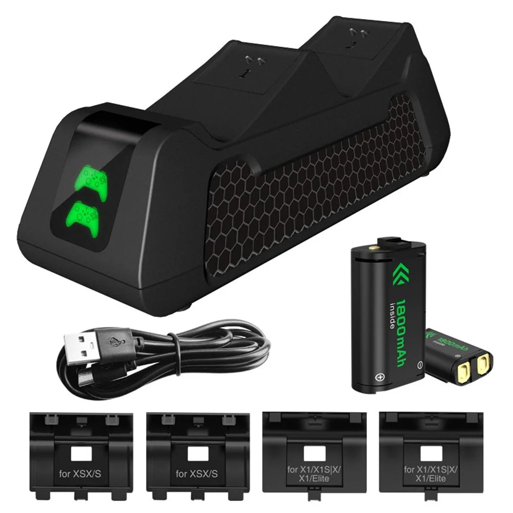 Charging Dock for Xbox Series X / S  /  Xbox One S / X  /  Xbox Elite Dual Controller Charger Station with Battery Back Cover - Black - 1