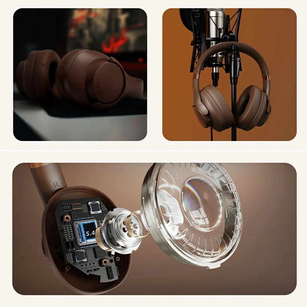 Bt048NC Over-Ear Wireless Headphone ANC Noise Cancelling Bluetooth-Compatible Music Headset - Dark Brown - 6