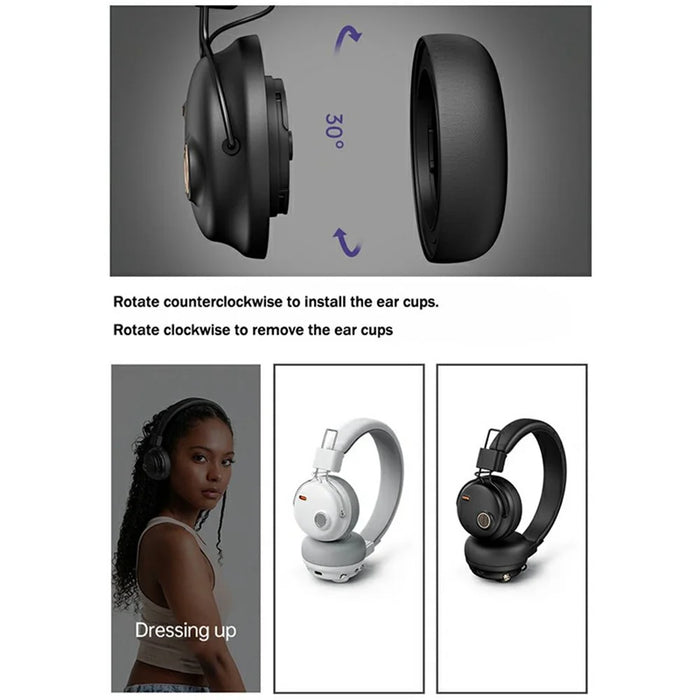FUNK High Fidelity ANC Bluetooth-Compatible Headphone Surround Sound Headset with AAC Codec and Microphone - Black - 7