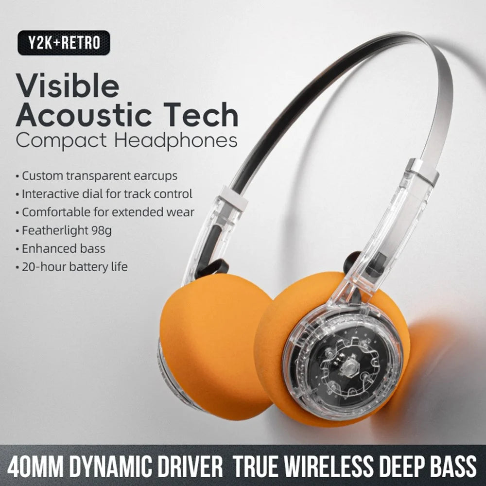 LC6300 Wireless Bluetooth-Compatible Headphone Retro HIFI Stereo Deep Bass DJ Music Headset - Transparent - 2
