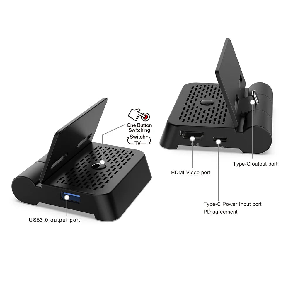 DOBE FOMIS ELECTRONICS TNS-19027B For Nintendo Switch 2/Switch 2/Switch OLED Video Converter Dock 4K HD Output Folding Portable Stand - Black - 6