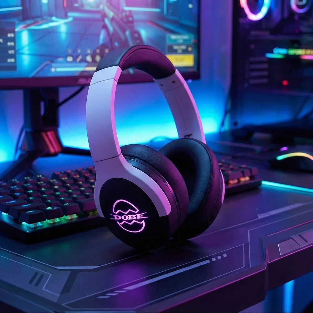 DOBE FOMIS ELECTRONICS TP5-5515 Wireless Gaming Headset 2.4G Bluetooth-Compatible Headphone with RGB LED Mic for PS5/PS4/Nintendo Switch/PC - Black/White - 4