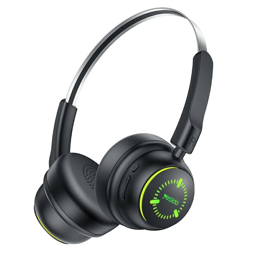 YESIDO EP15 Wireless Headphones for Kids Bluetooth-Compatible On-Ear Headset with LED Colorful Light Effects - Black - 1