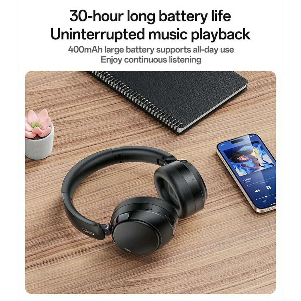 YESIDO EP11 Wireless Headphones ANC+ENC Bluetooth-Compatible Over-Ear Headset with Microphone - Black - 6