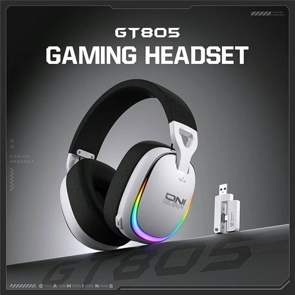 ONIKUMA GT805 4 Modes Wireless / Wired Gaming Headset Over-Ear Headphones with RGB Light - White - 3