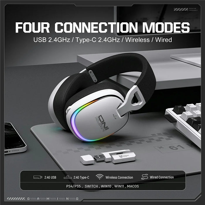 ONIKUMA GT805 4 Modes Wireless / Wired Gaming Headset Over-Ear Headphones with RGB Light - White - 4