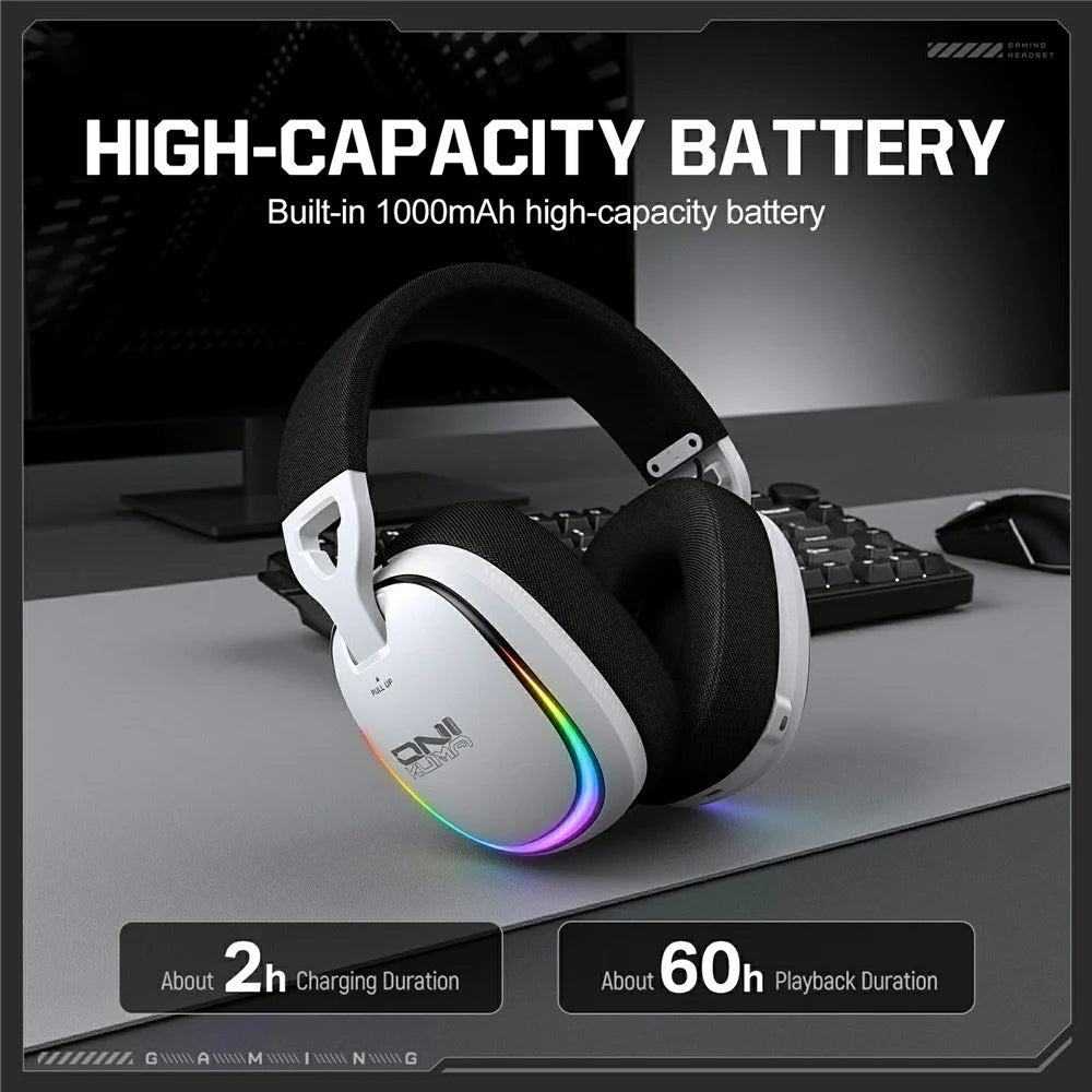 ONIKUMA GT805 4 Modes Wireless / Wired Gaming Headset Over-Ear Headphones with RGB Light - White - 5