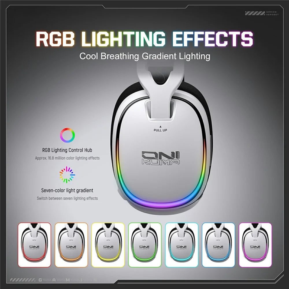 ONIKUMA GT805 4 Modes Wireless / Wired Gaming Headset Over-Ear Headphones with RGB Light - White - 7