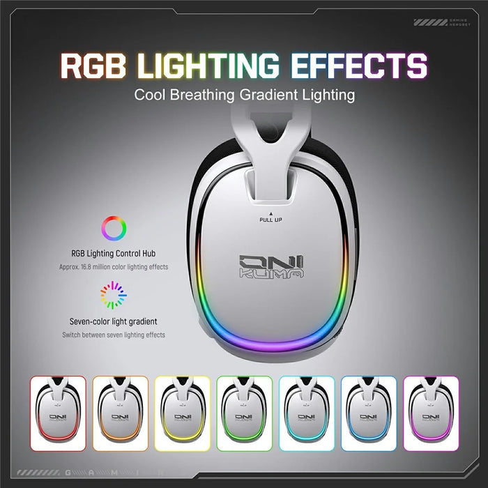 ONIKUMA GT805 4 Modes Wireless / Wired Gaming Headset Over-Ear Headphones with RGB Light - White - 7