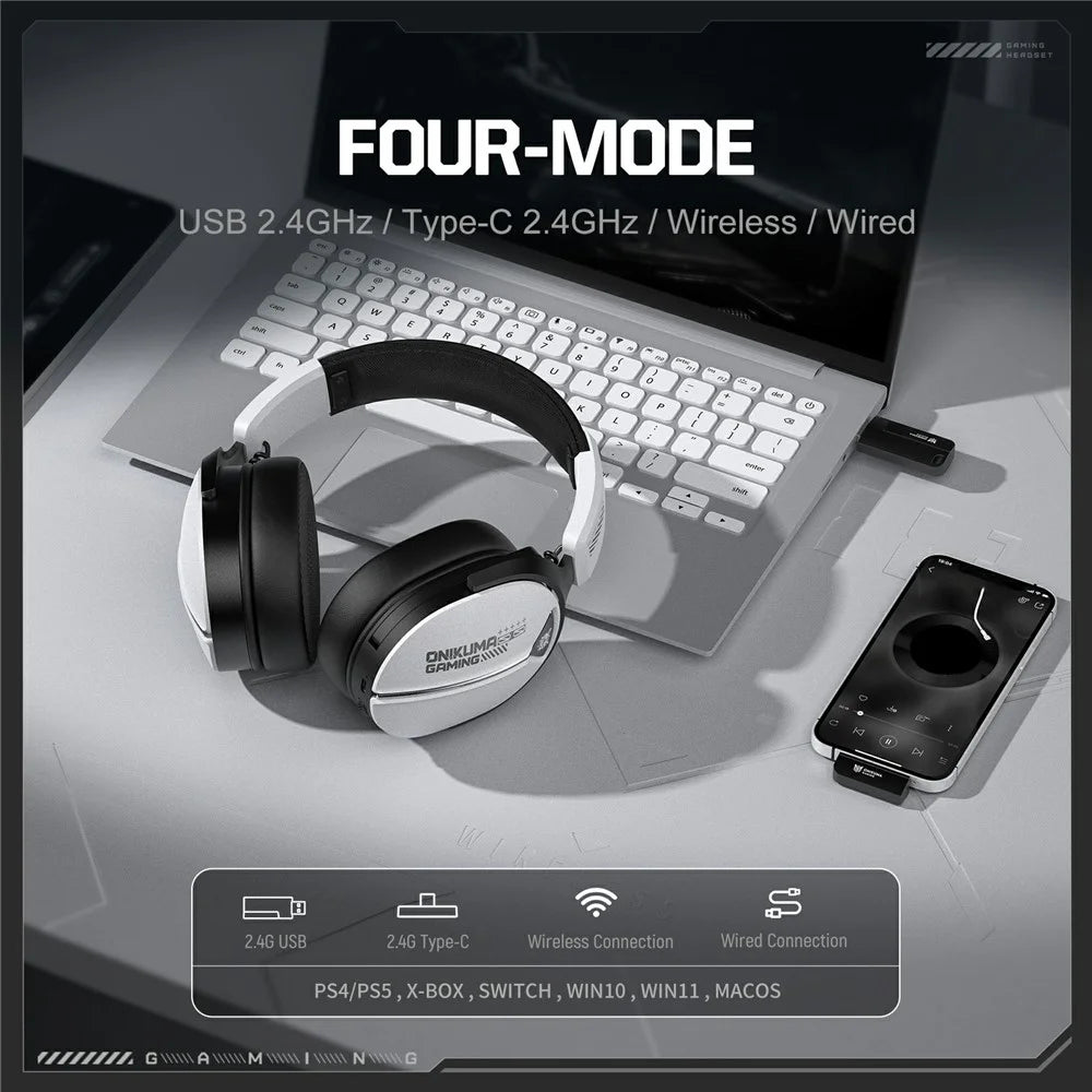 ONIKUMA GT887 Gaming Headphones with Microphone 4 Modes Wireless / Wired Over-Ear Headset - White - 4